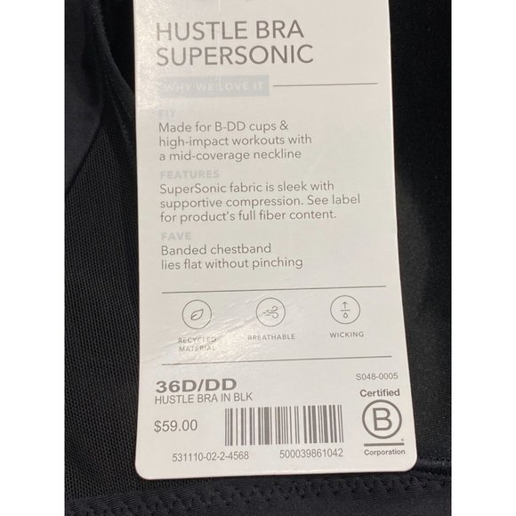 NWT ATHLETA Hustle Bra Supersonic Sz 36D/DD Black Pullover - Picture 3 of 5